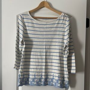 Talbots Striped Embroidered Floral Top